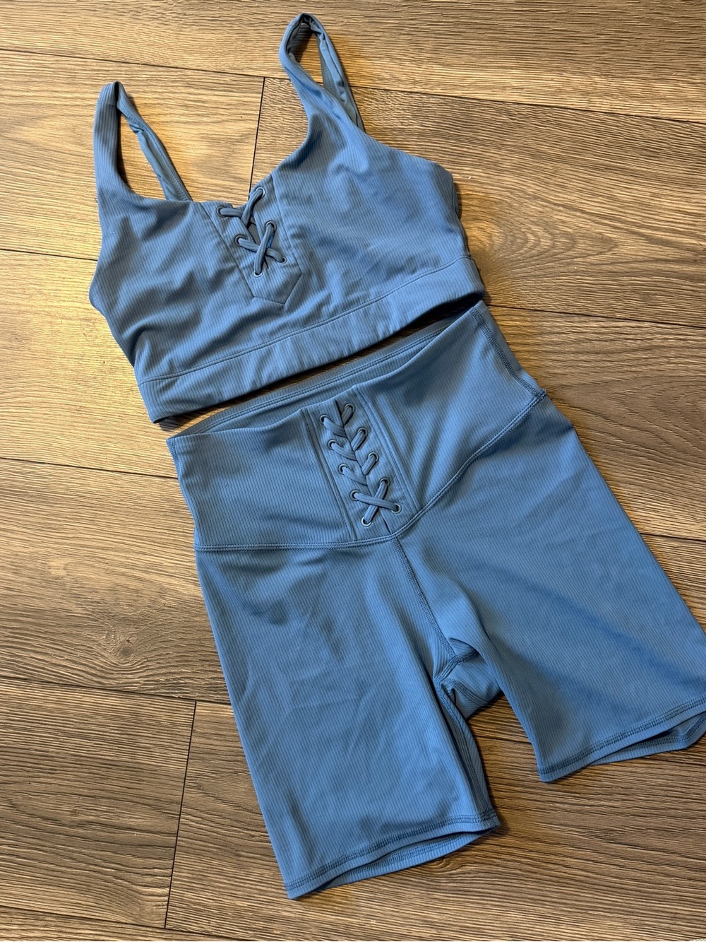 Joy Lab Lace-Front Active Crop Top & High-Waist Bike Shorts Set - Blue